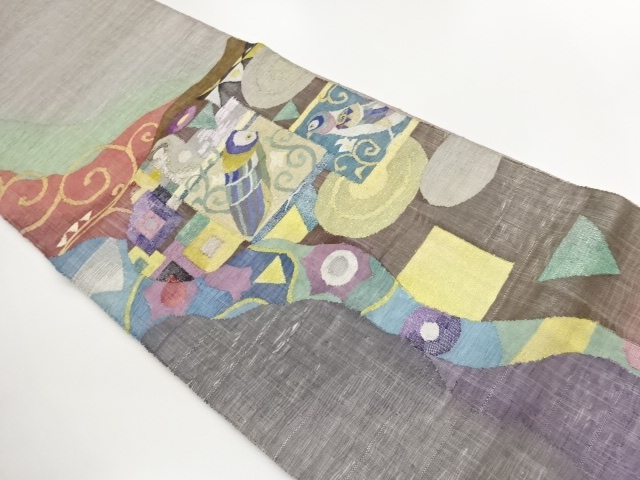 JAPANESE FUKURO OBI FOR SUMMER / WOVEN FLOWER ARABESQUE